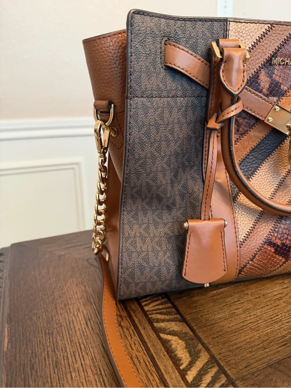 Michael Kors Nouveau Hamilton Satchel Handbag CrossbodyPurse Bag Women Brown